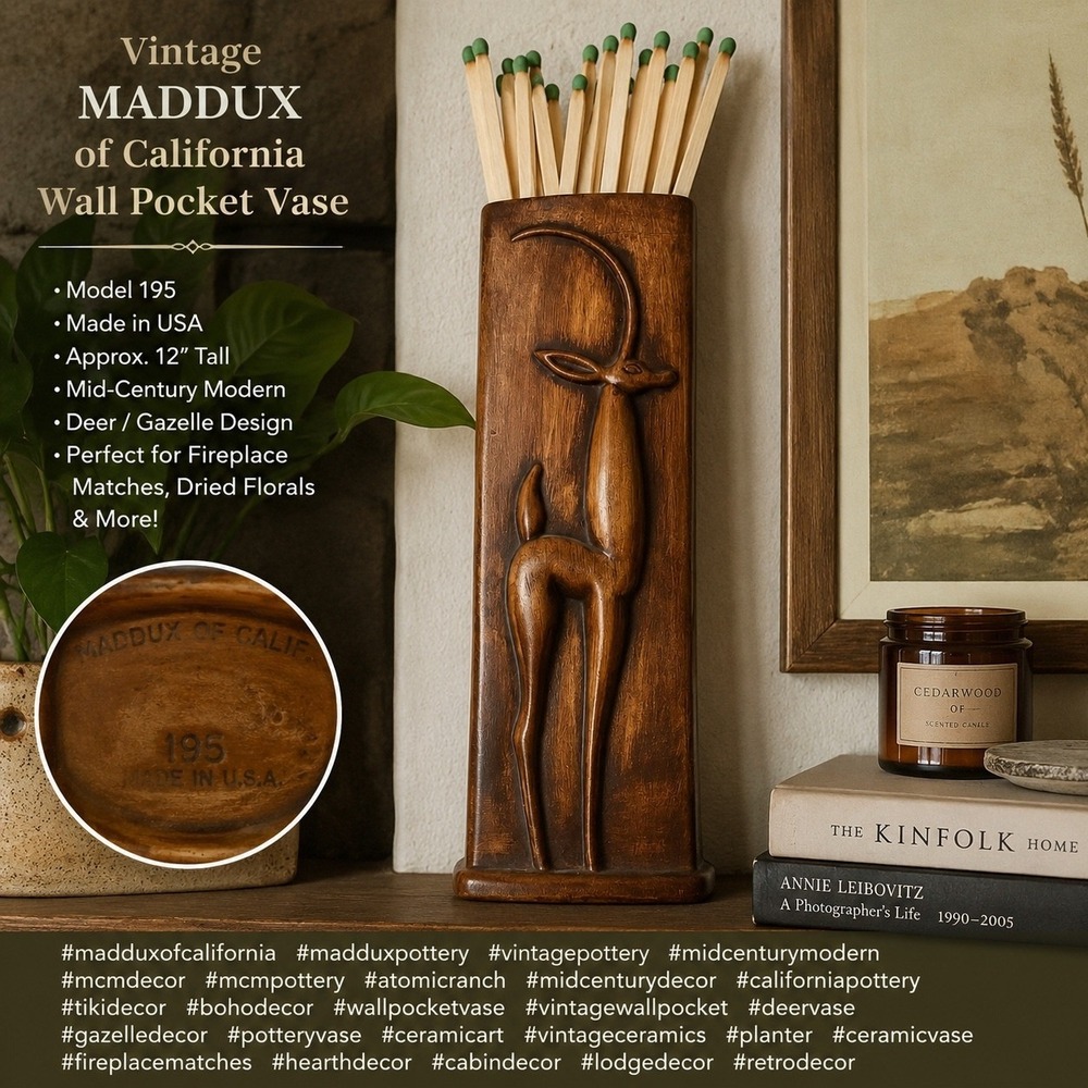 Vintage Maddox of California Deer Wall Pocket Vase MCM Tiki Atomic Ranch